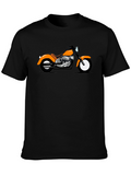 Black T-Shirt with Orange Motorcycle Graphic