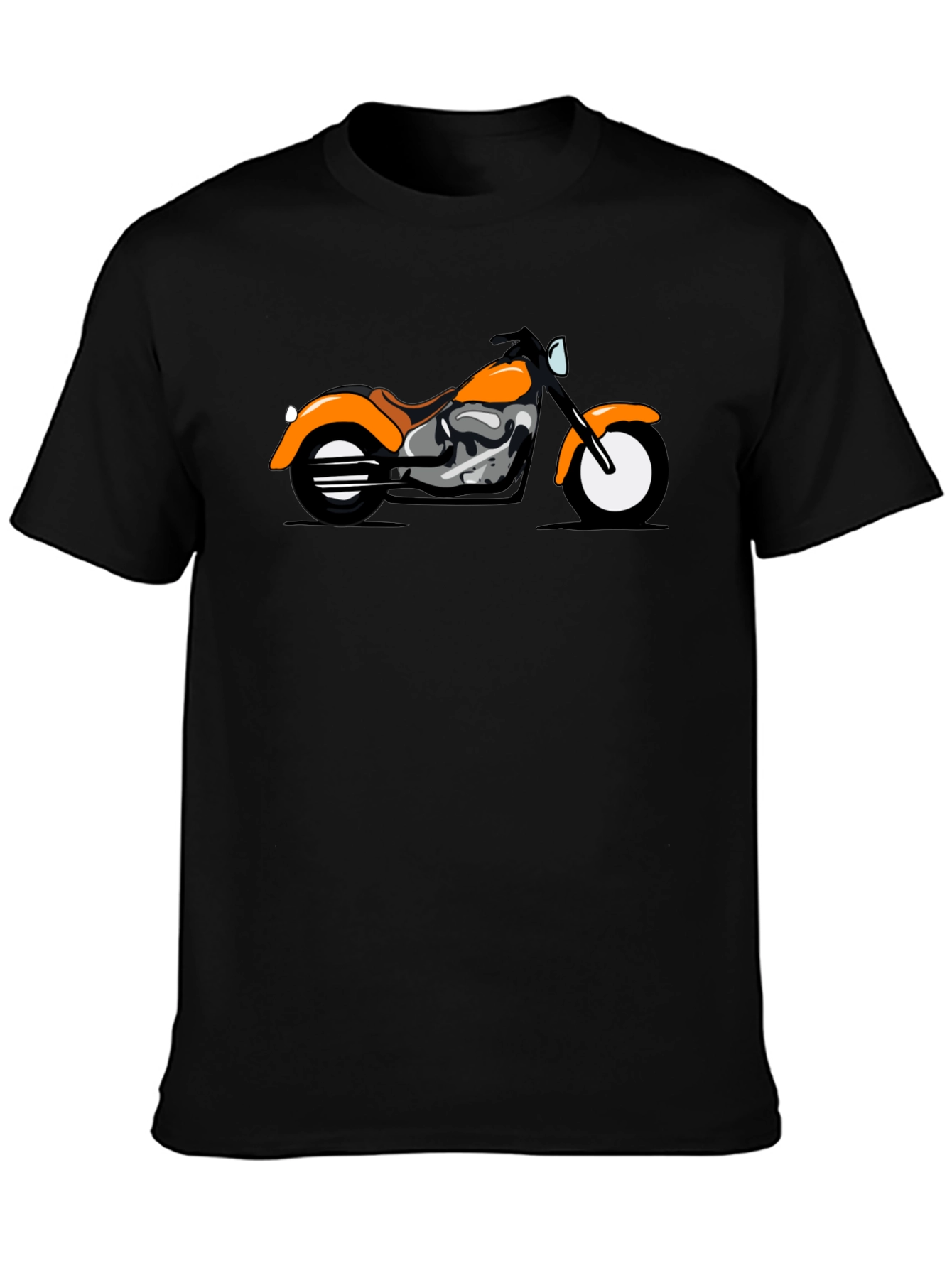 Black T-Shirt with Orange Motorcycle Graphic