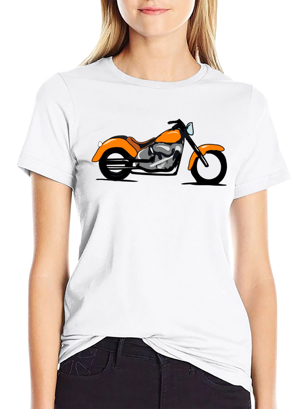 Black T-Shirt with Orange Motorcycle Graphic