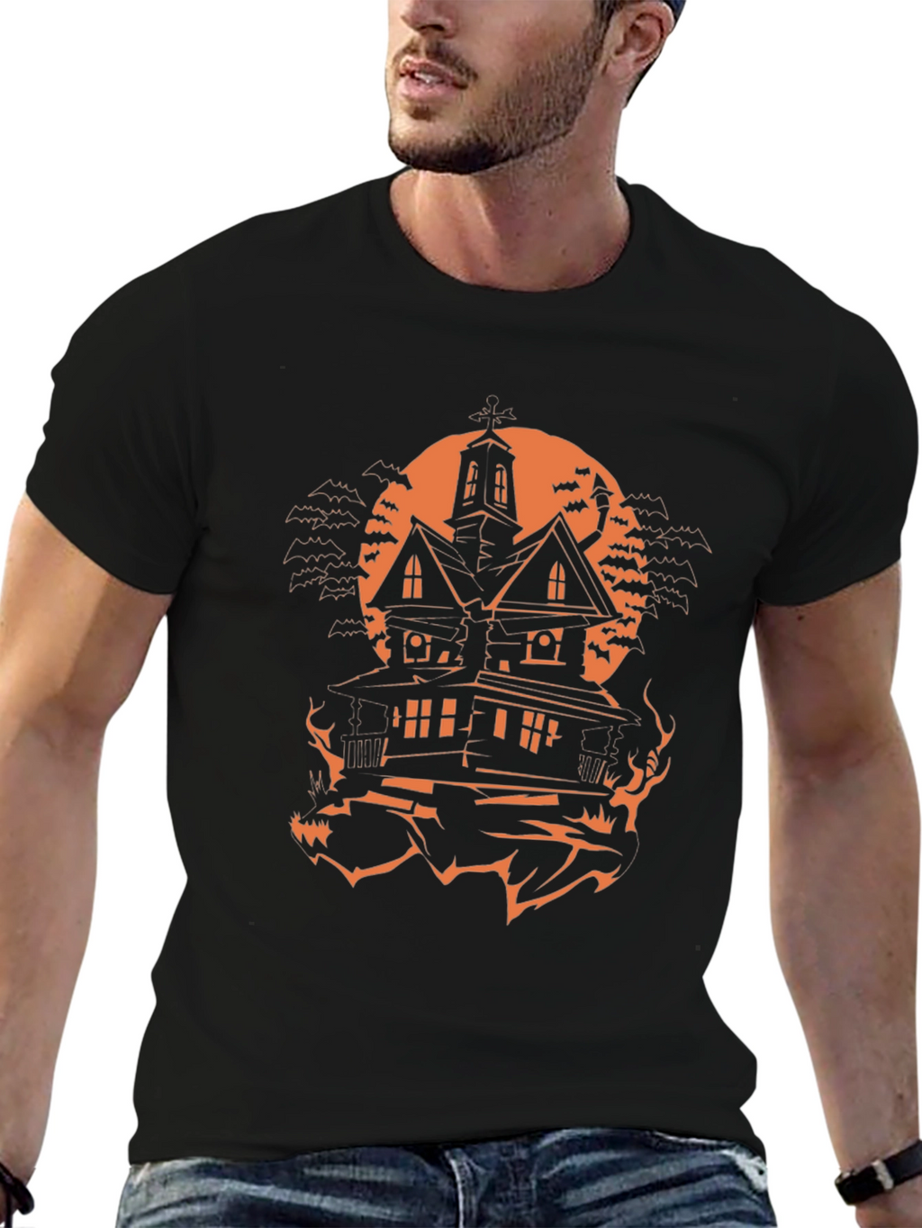 Halloween Haunted House Graphic Tee - Spooky Season