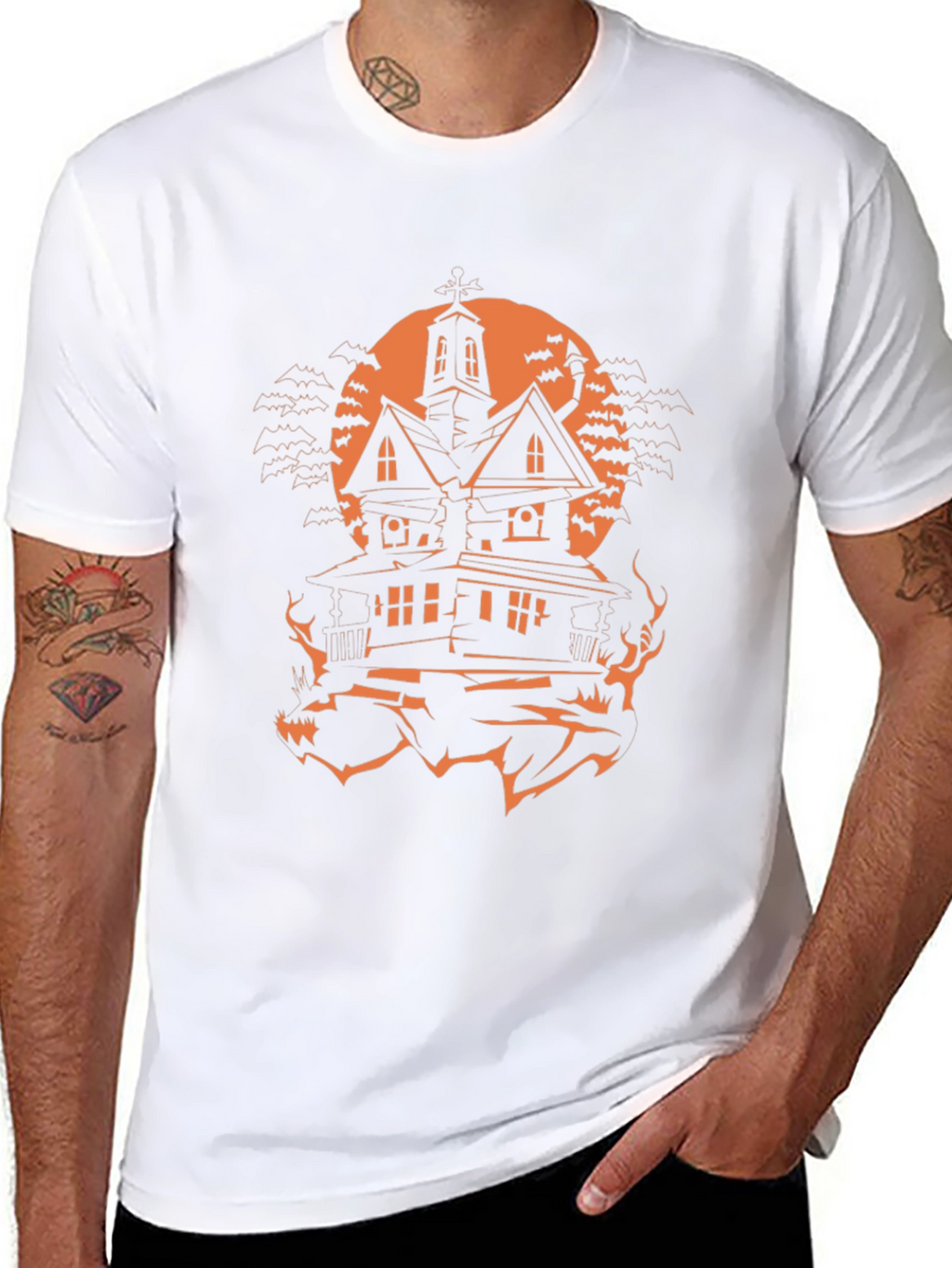 Halloween Haunted House Graphic Tee - Spooky Season