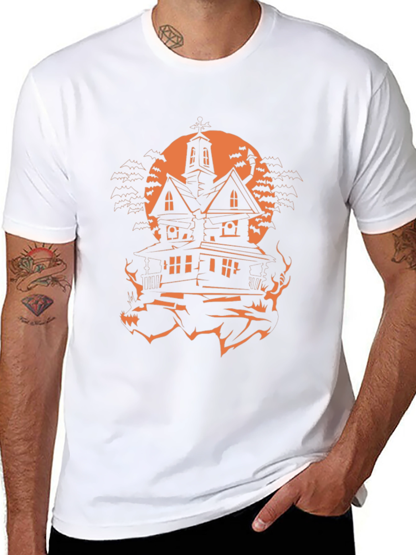 Halloween Haunted House Graphic Tee - Spooky Season