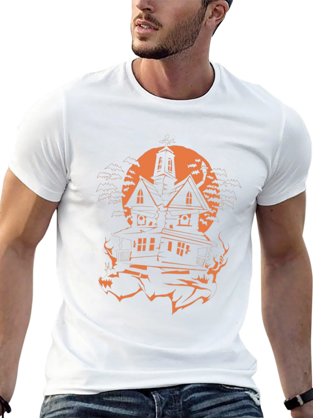 Halloween Haunted House Graphic Tee - Spooky Season