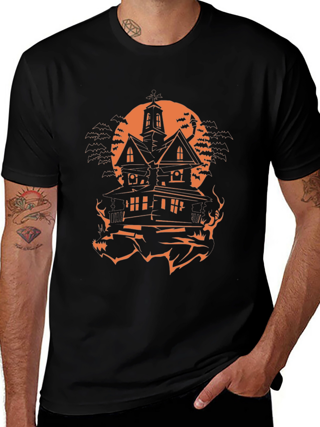 Halloween Haunted House Graphic Tee - Spooky Season