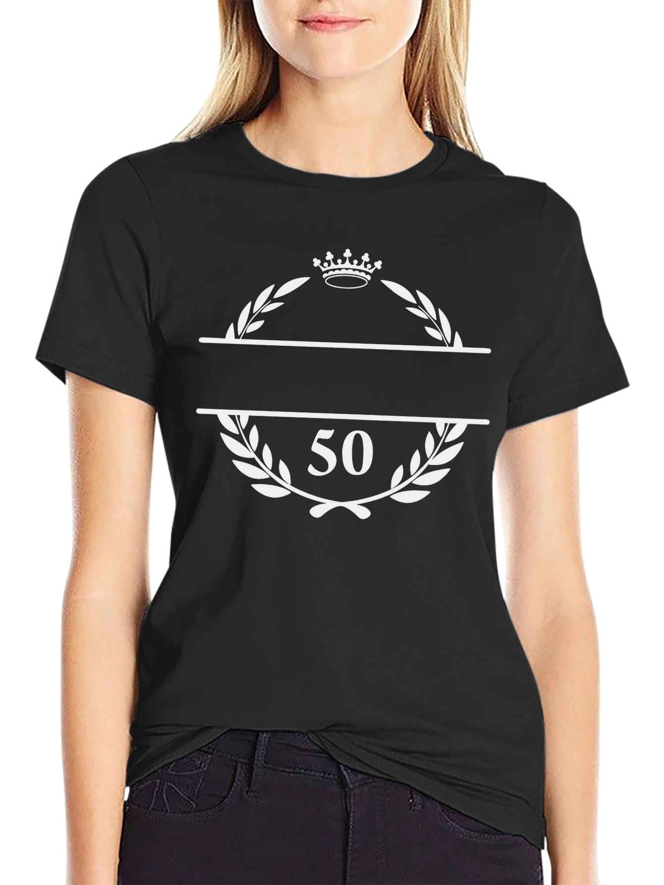 50th Birthday Crown Laurel Black T-Shirt