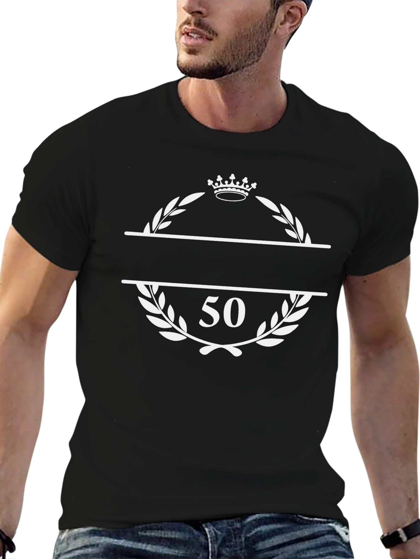 50th Birthday Crown Laurel Black T-Shirt