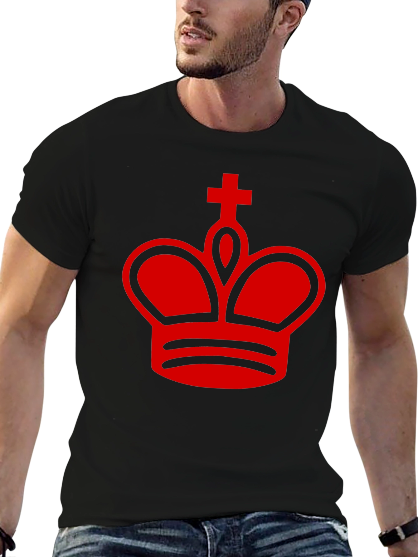 King Chess Piece Graphic Tee - Red Crown Design