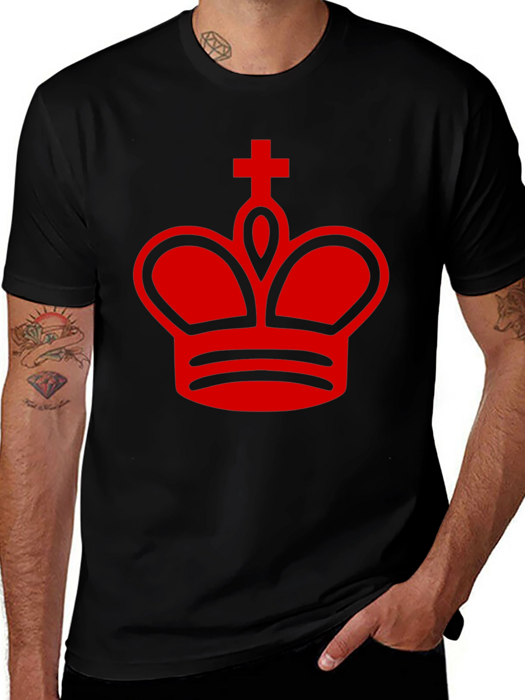 King Chess Piece Graphic Tee - Red Crown Design