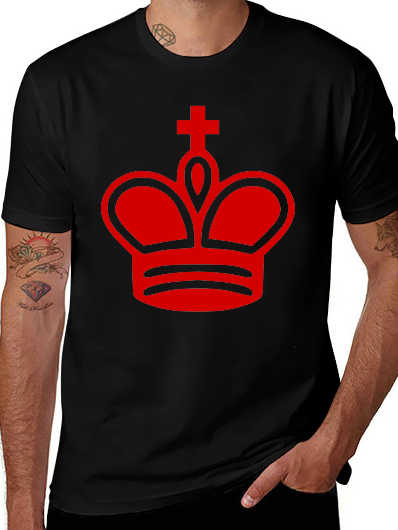 King Chess Piece Graphic Tee - Red Crown Design