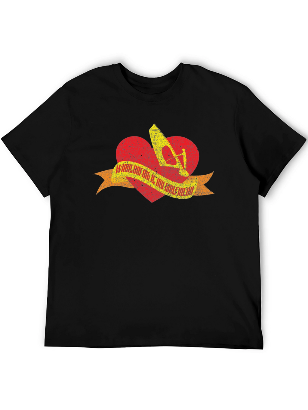 Windsurfing Heart T-Shirt - Black Distressed Design