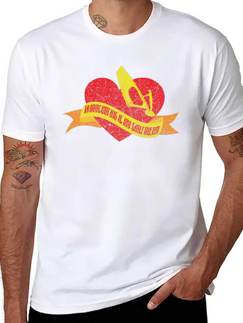 Windsurfing Heart T-Shirt - Black Distressed Design