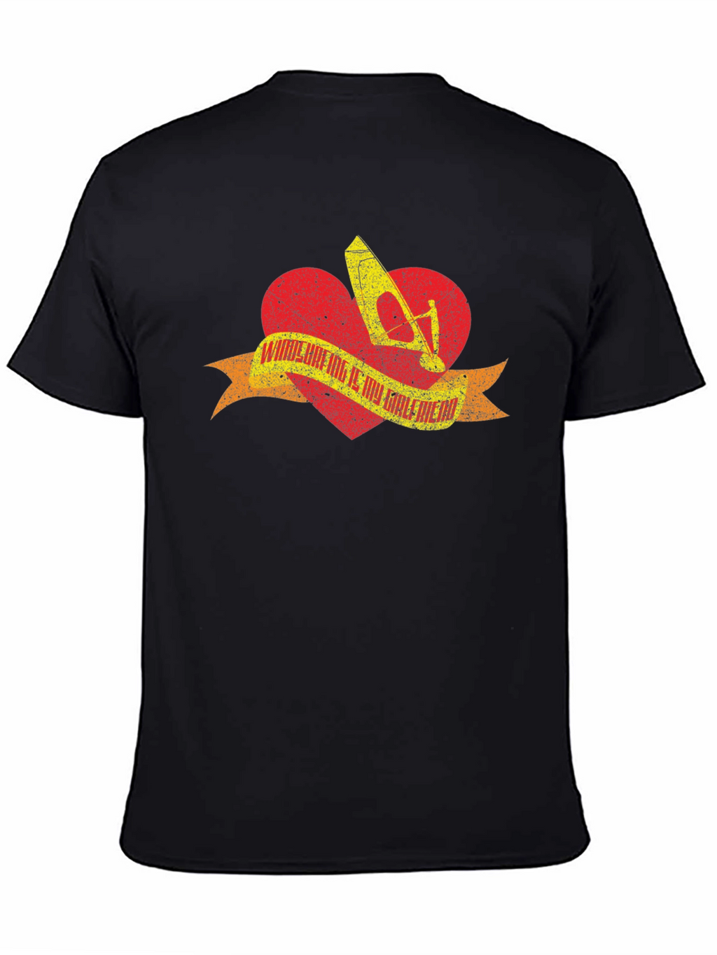 Windsurfing Heart T-Shirt - Black Distressed Design