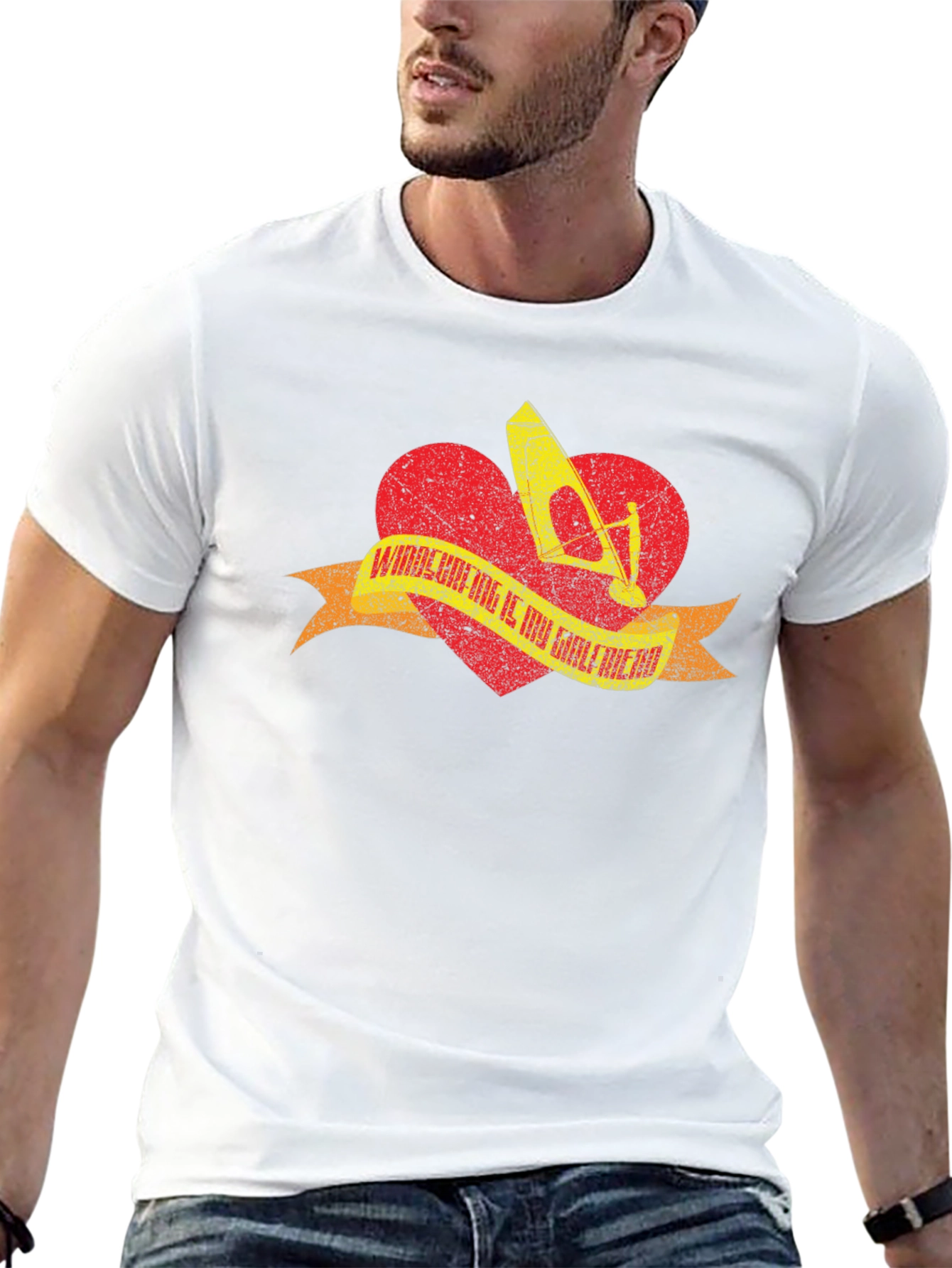 Windsurfing Heart T-Shirt - Black Distressed Design