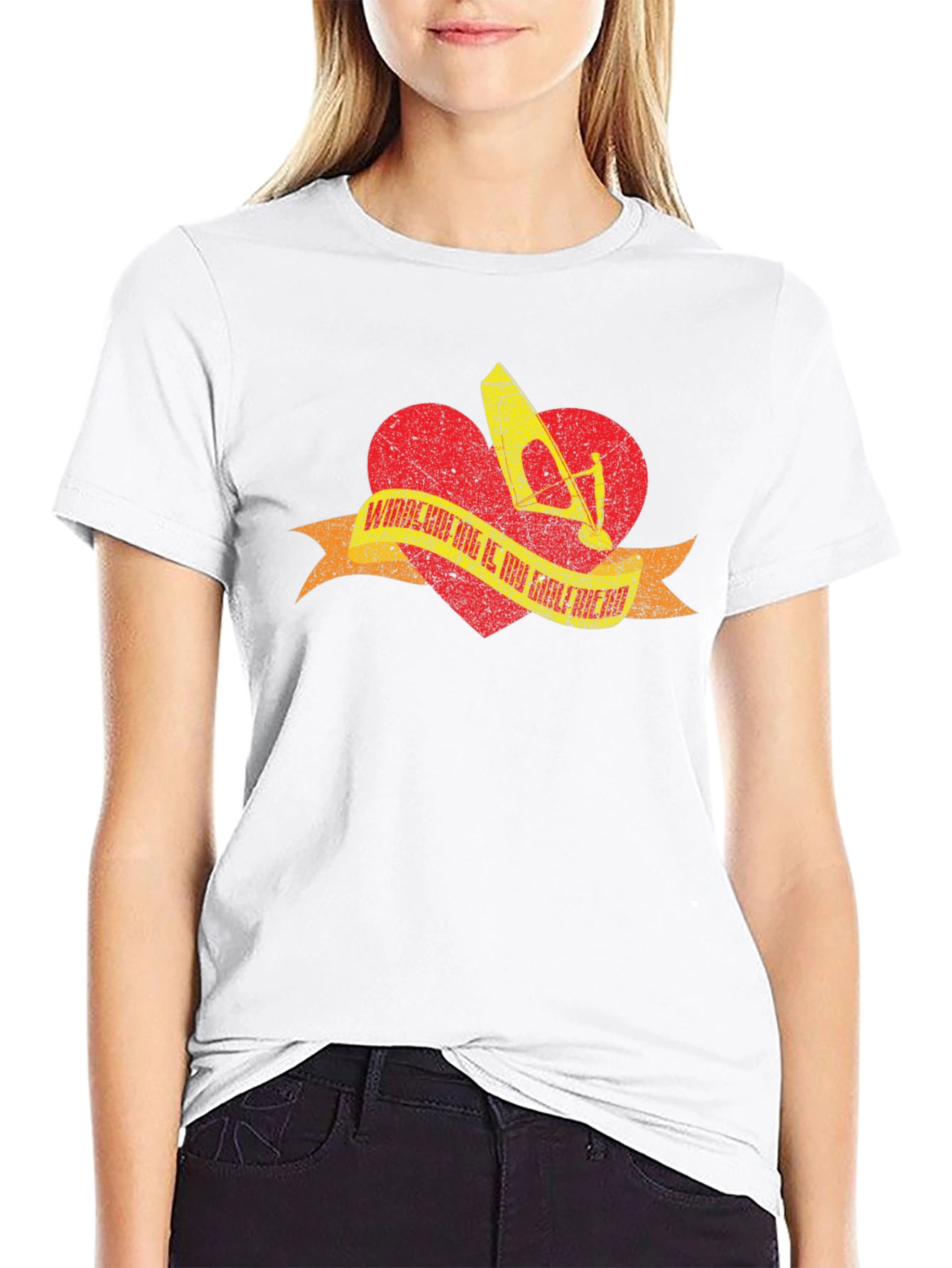 Windsurfing Heart T-Shirt - Black Distressed Design
