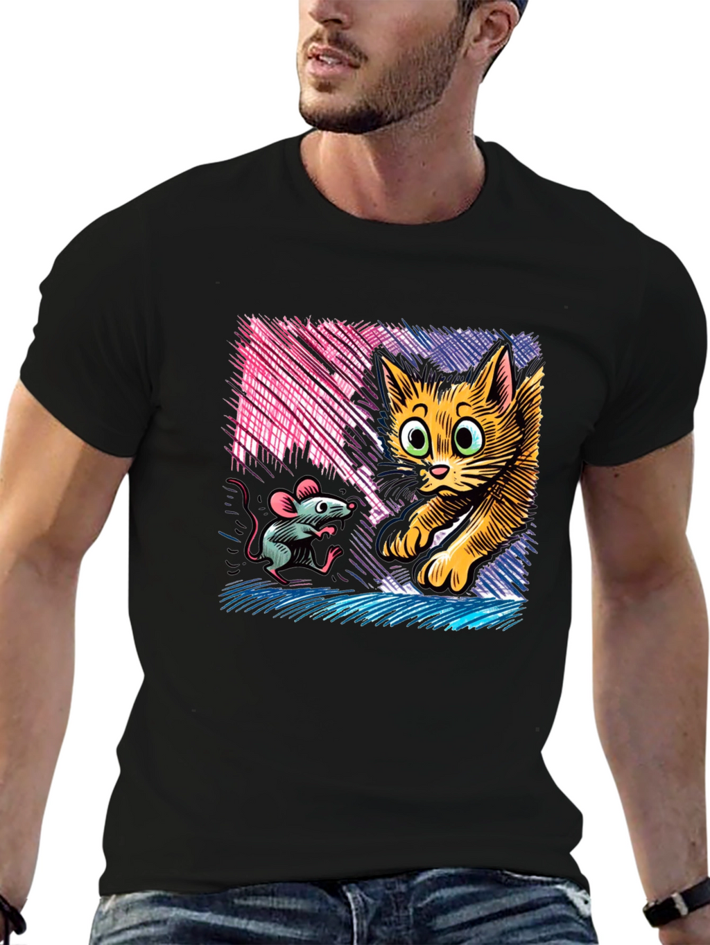 Cat and Mouse Graphic Tee - Black