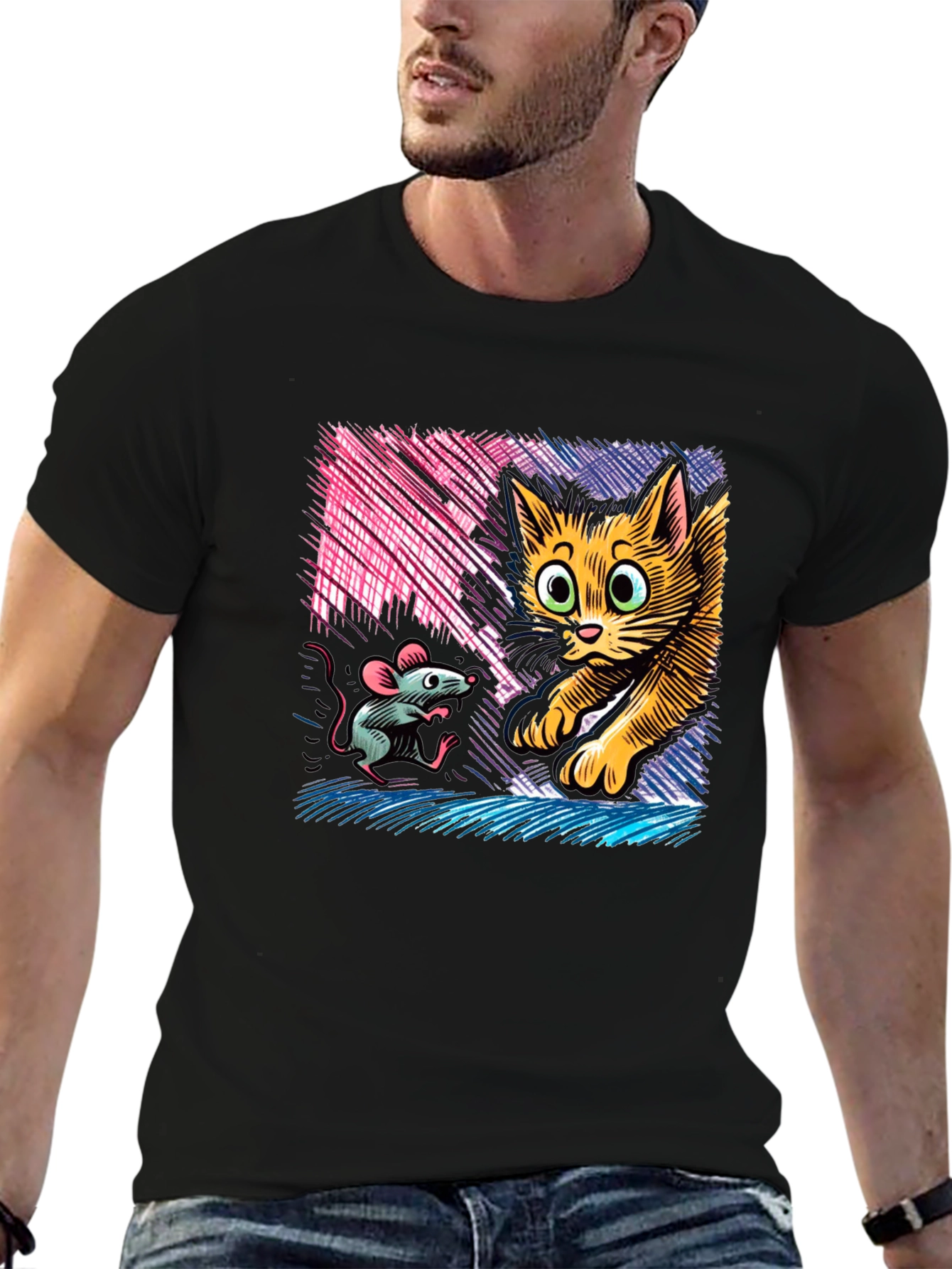 Cat and Mouse Graphic Tee - Black