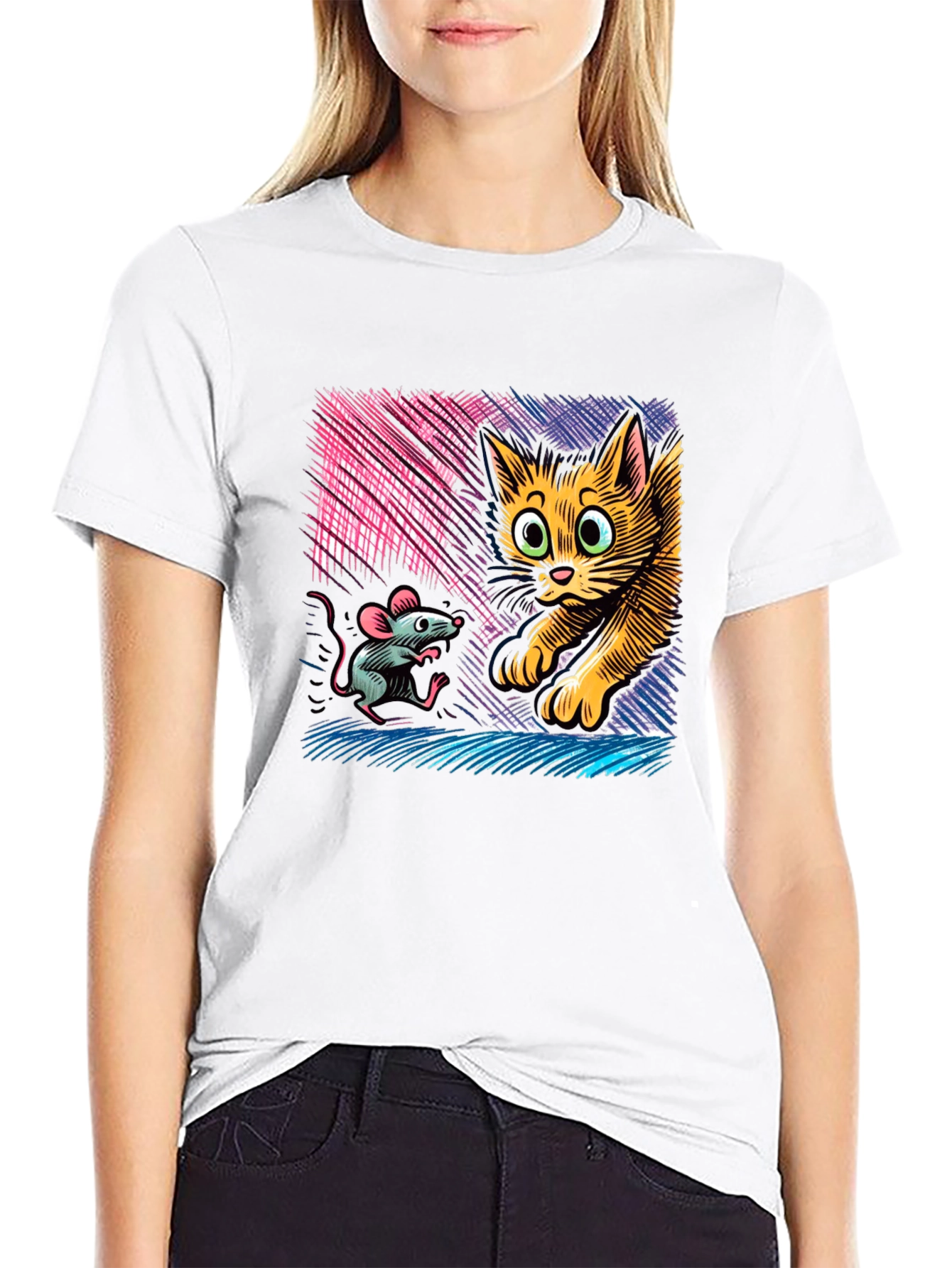 Cat and Mouse Graphic Tee - Black