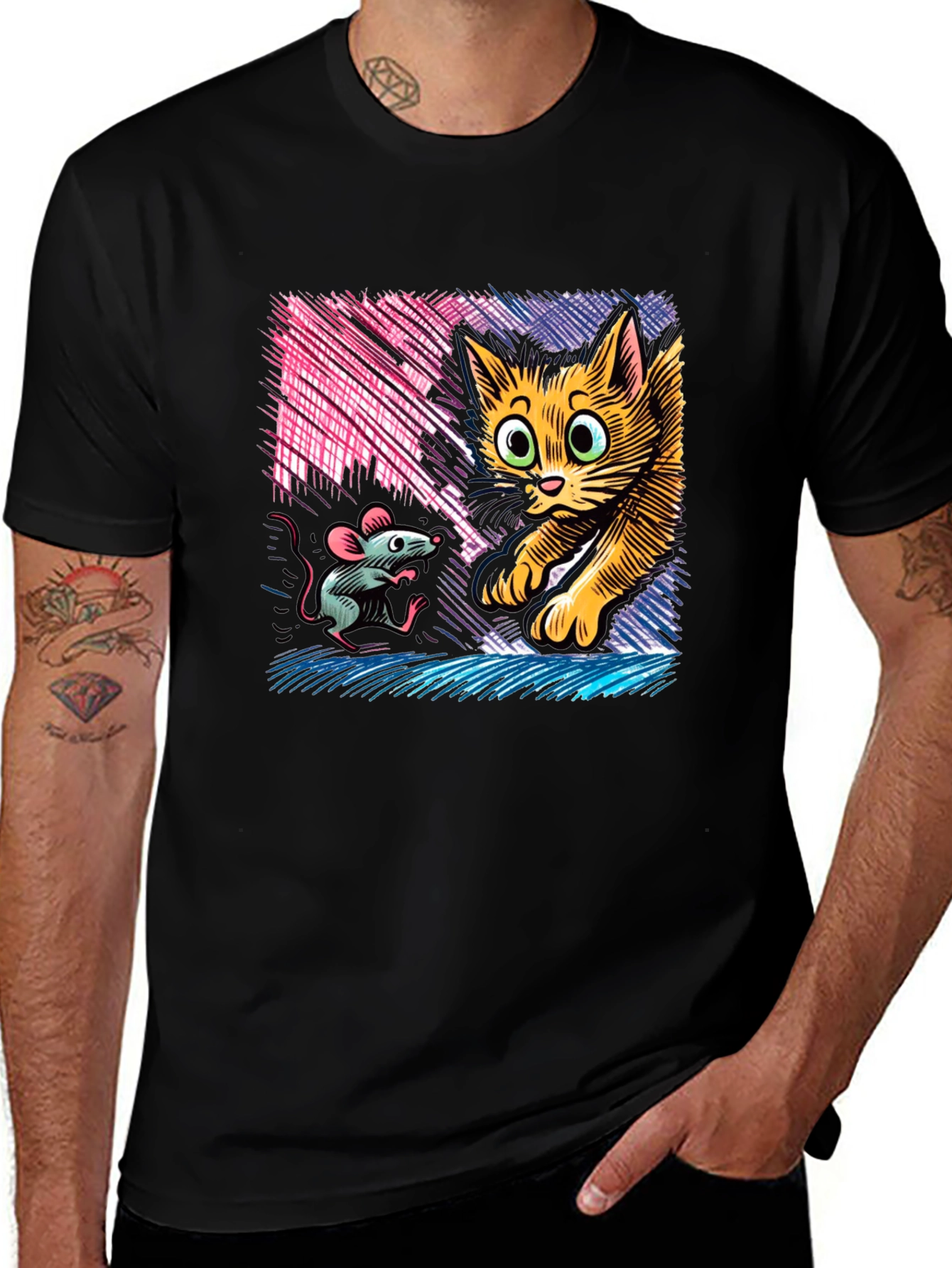 Cat and Mouse Graphic Tee - Black