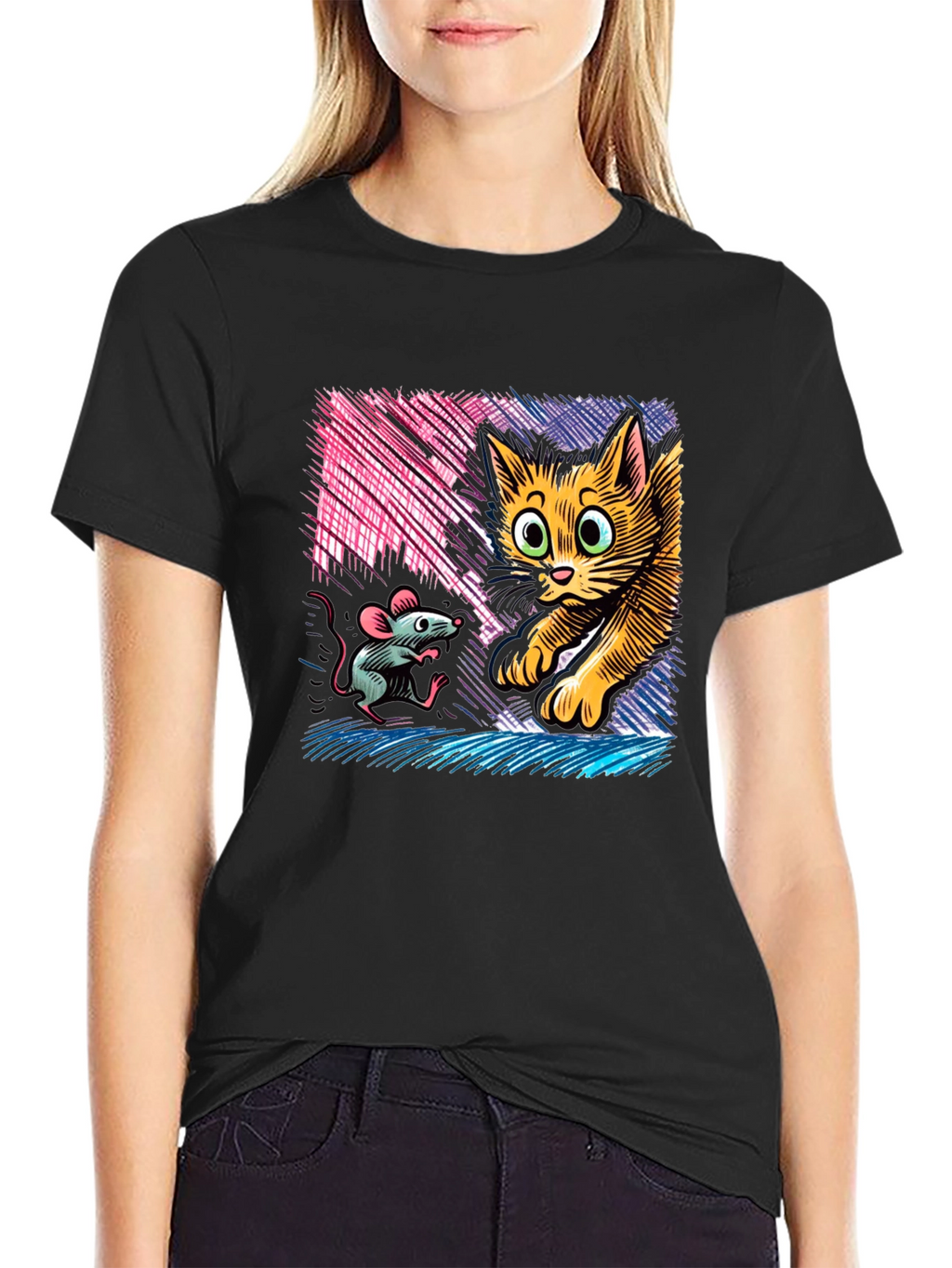 Cat and Mouse Graphic Tee - Black