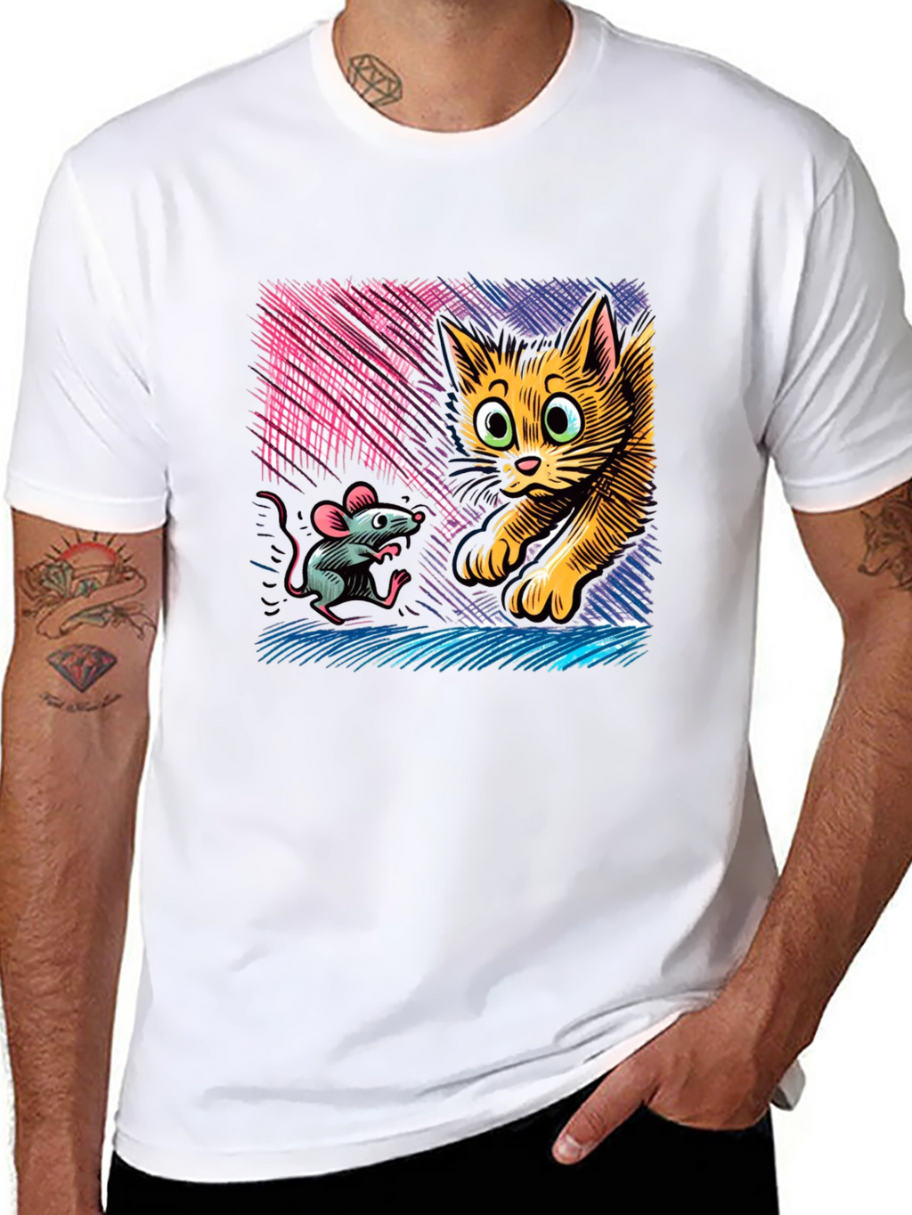 Cat and Mouse Graphic Tee - Black
