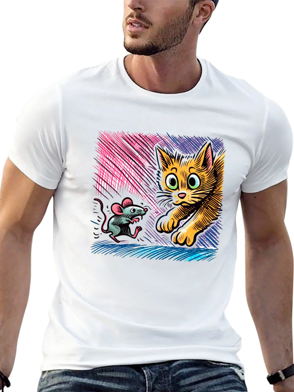 Cat and Mouse Graphic Tee - Black
