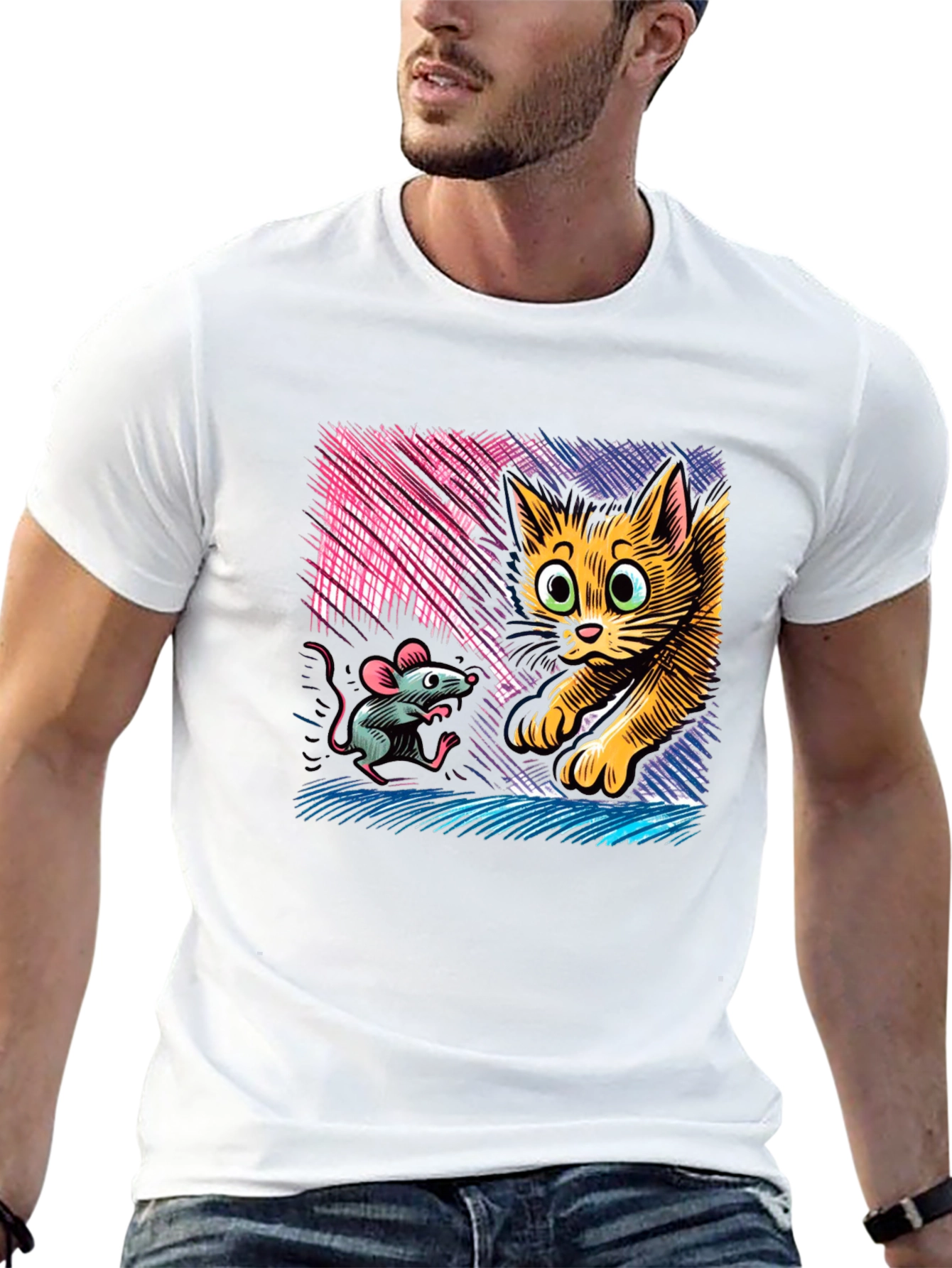 Cat and Mouse Graphic Tee - Black