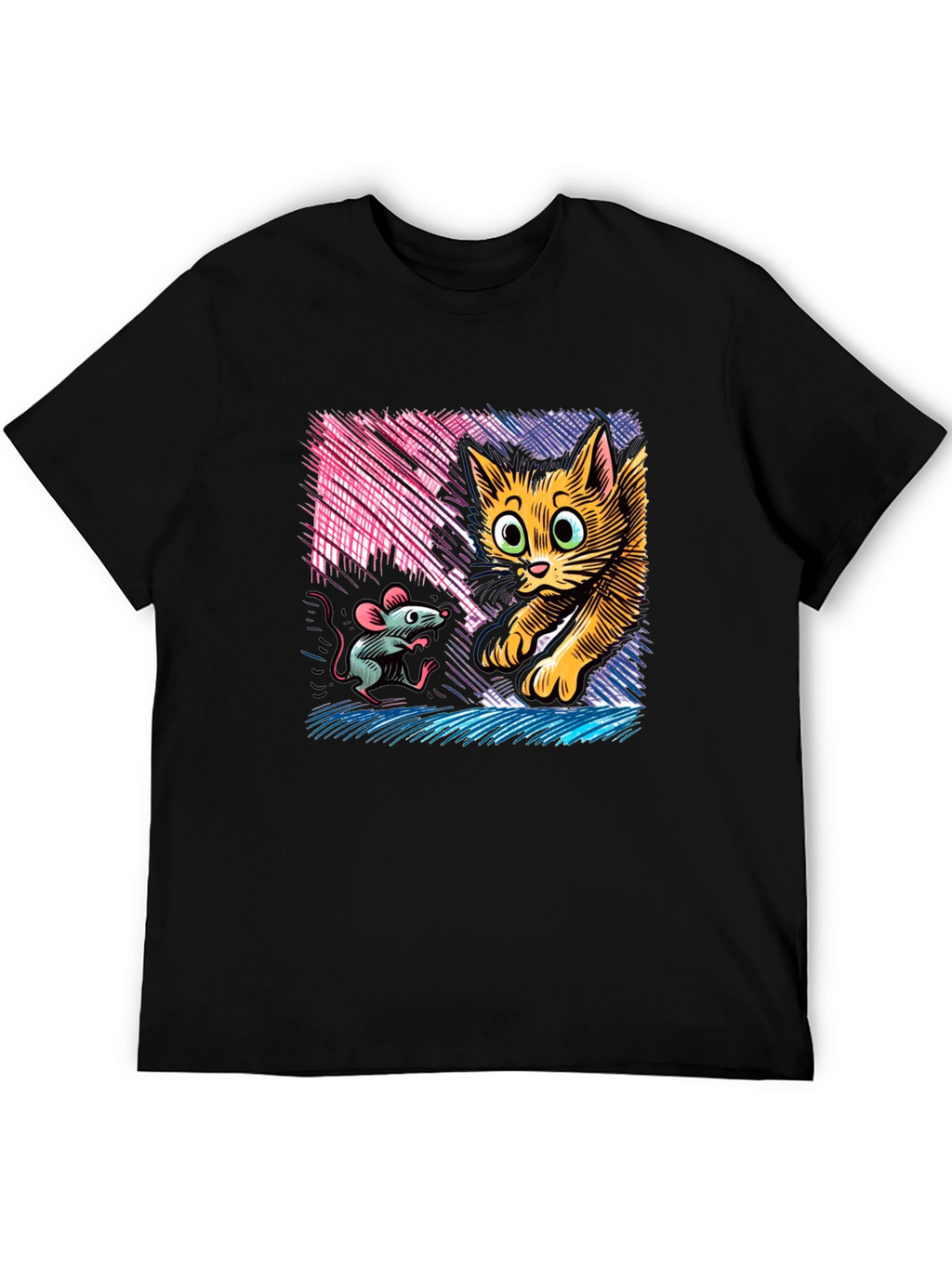 Cat and Mouse Graphic Tee - Black
