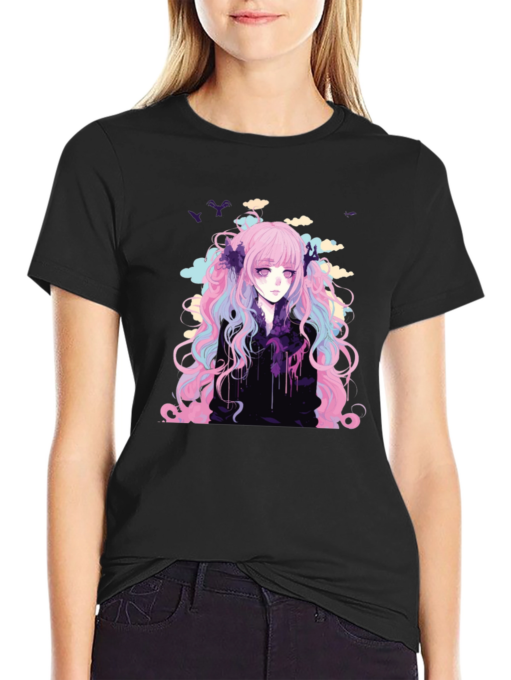 Anime Girl Graphic T-Shirt - Stylish Black Tee