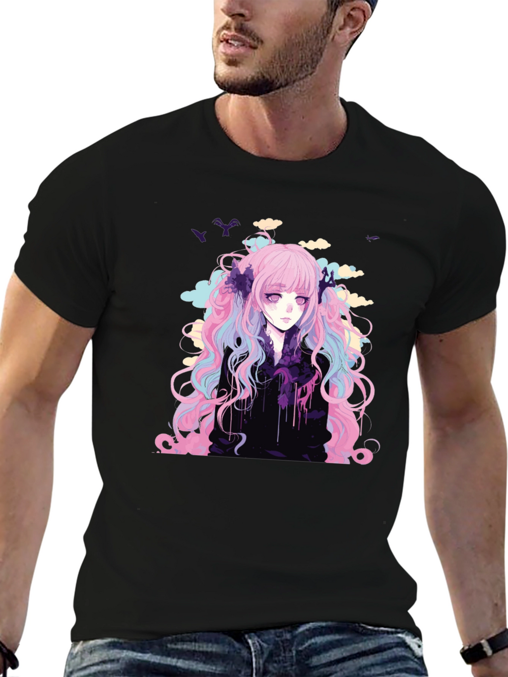 Anime Girl Graphic T-Shirt - Stylish Black Tee