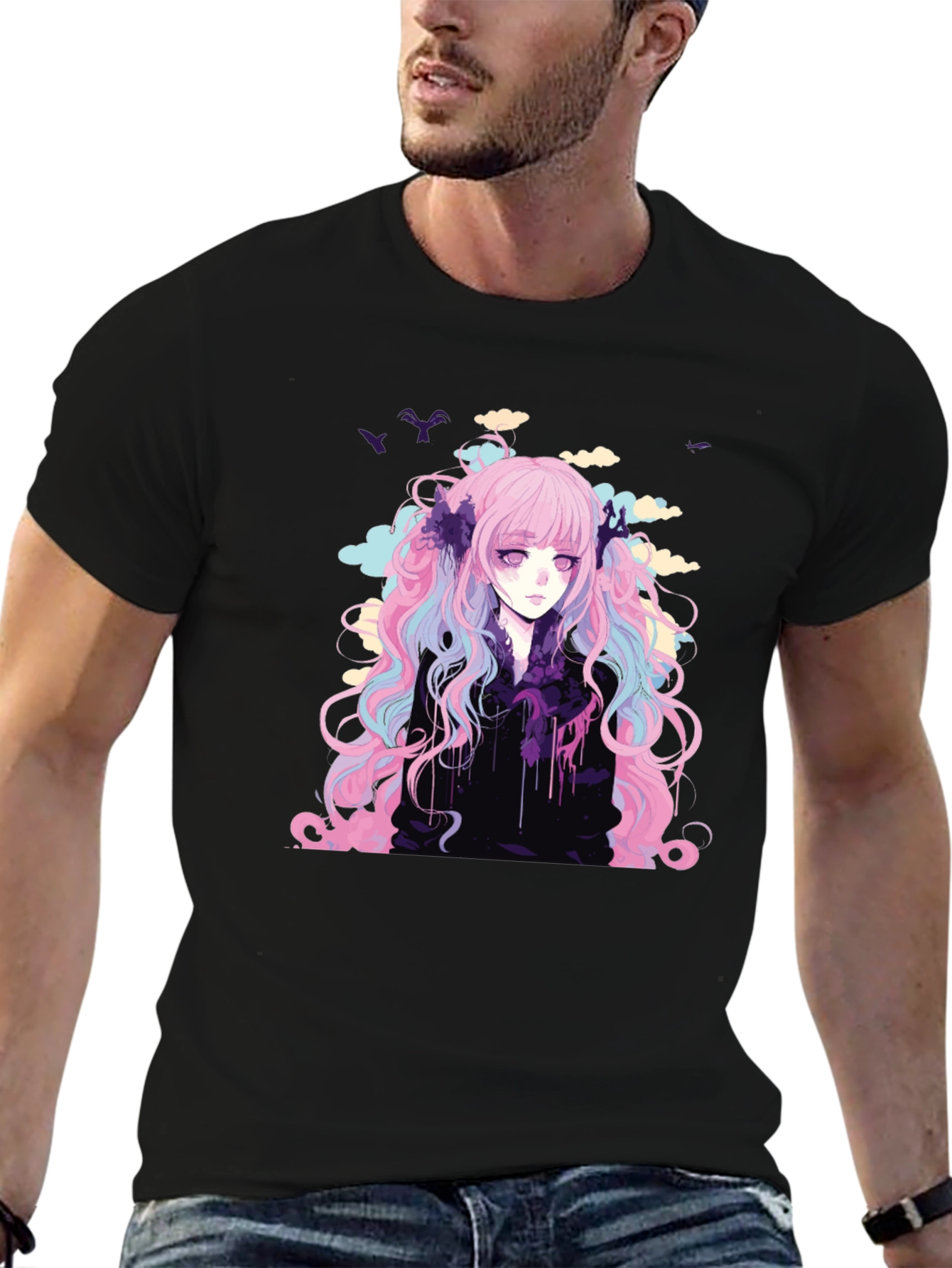 Anime Girl Graphic T-Shirt - Stylish Black Tee