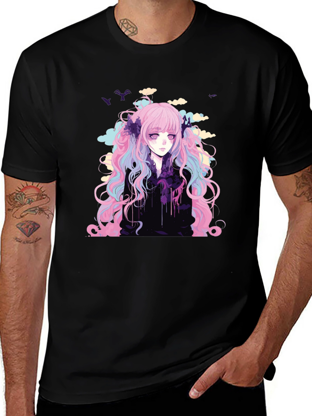 Anime Girl Graphic T-Shirt - Stylish Black Tee
