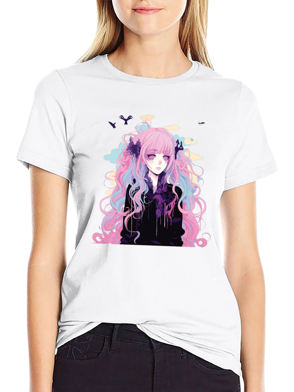 Anime Girl Graphic T-Shirt - Stylish Black Tee