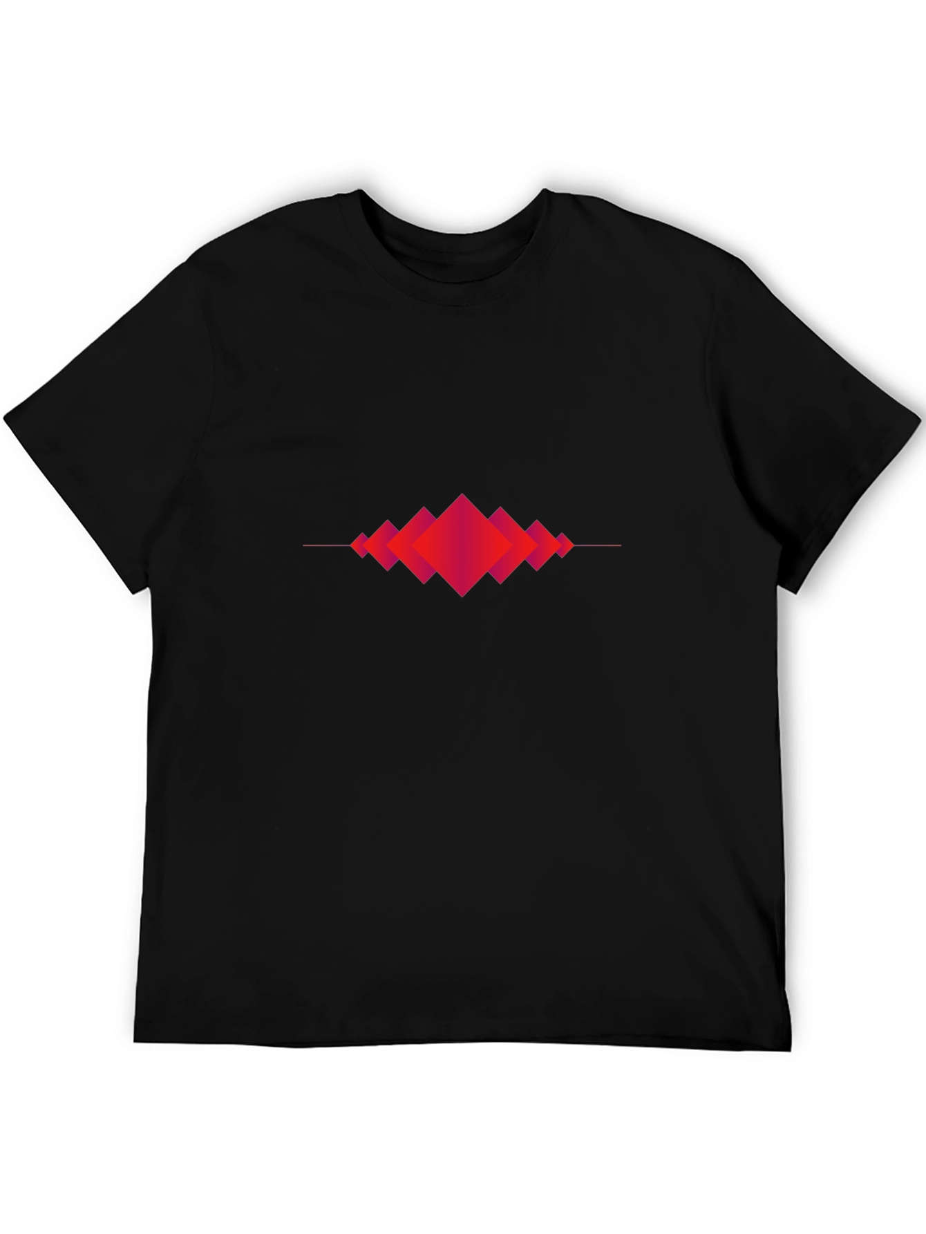 Abstract Geometric Red Diamond Graphic Black T-Shirt