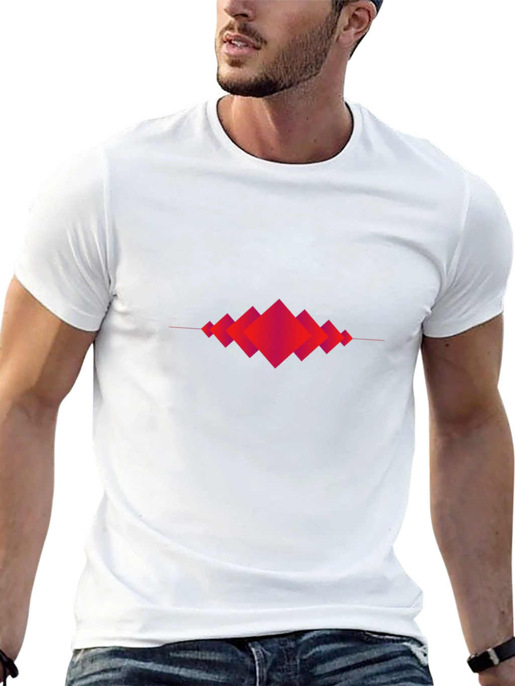 Abstract Geometric Red Diamond Graphic Black T-Shirt