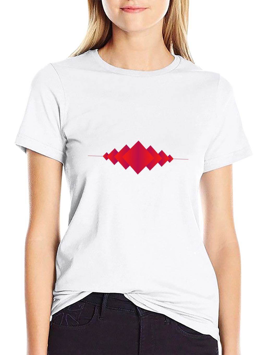 Abstract Geometric Red Diamond Graphic Black T-Shirt