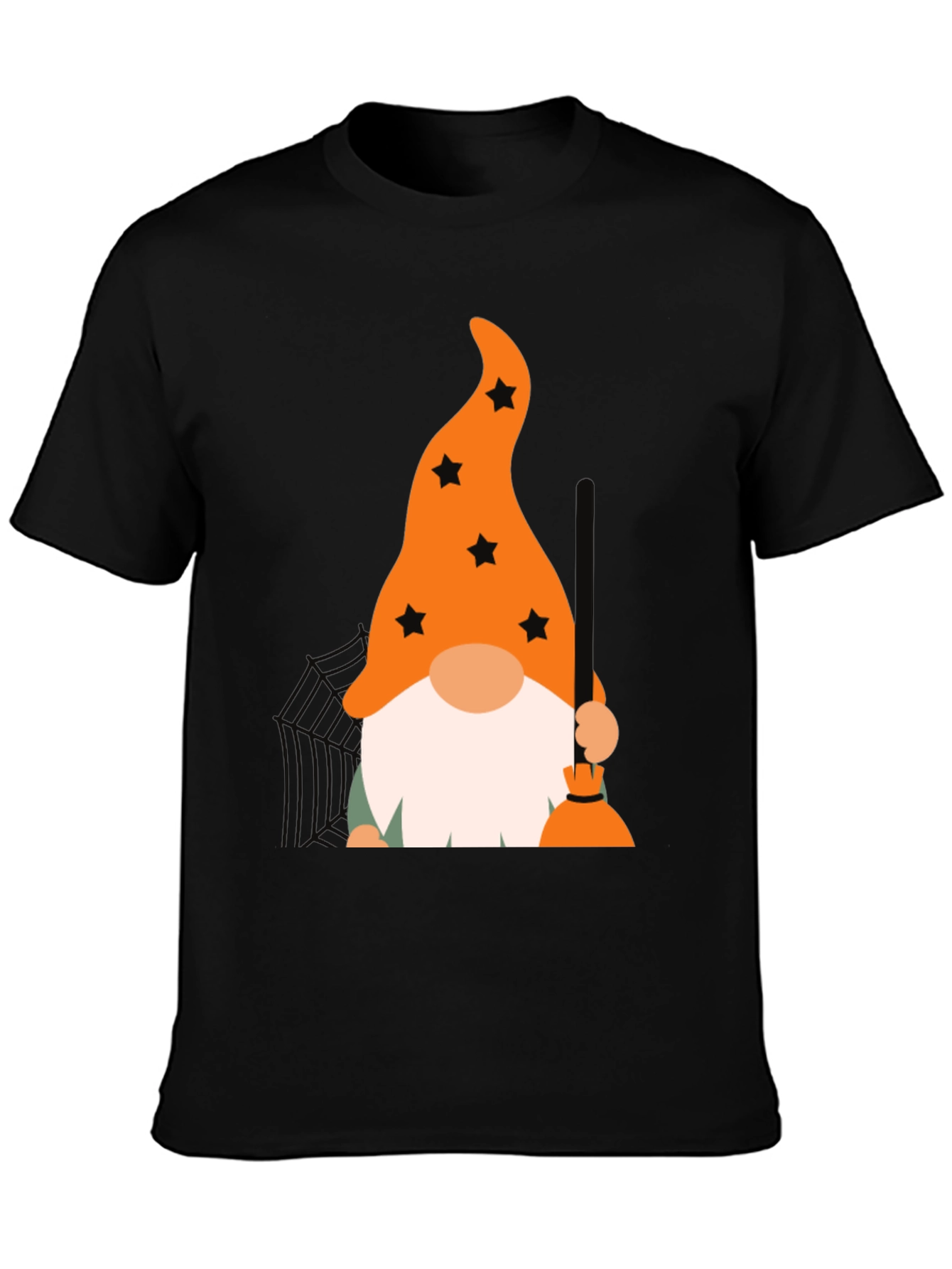 Halloween Gnome T-Shirt - Witch Broom & Star Hat Design
