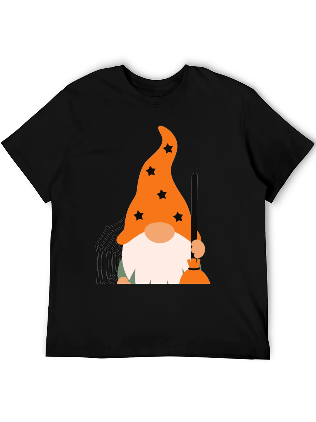 Halloween Gnome T-Shirt - Witch Broom & Star Hat Design