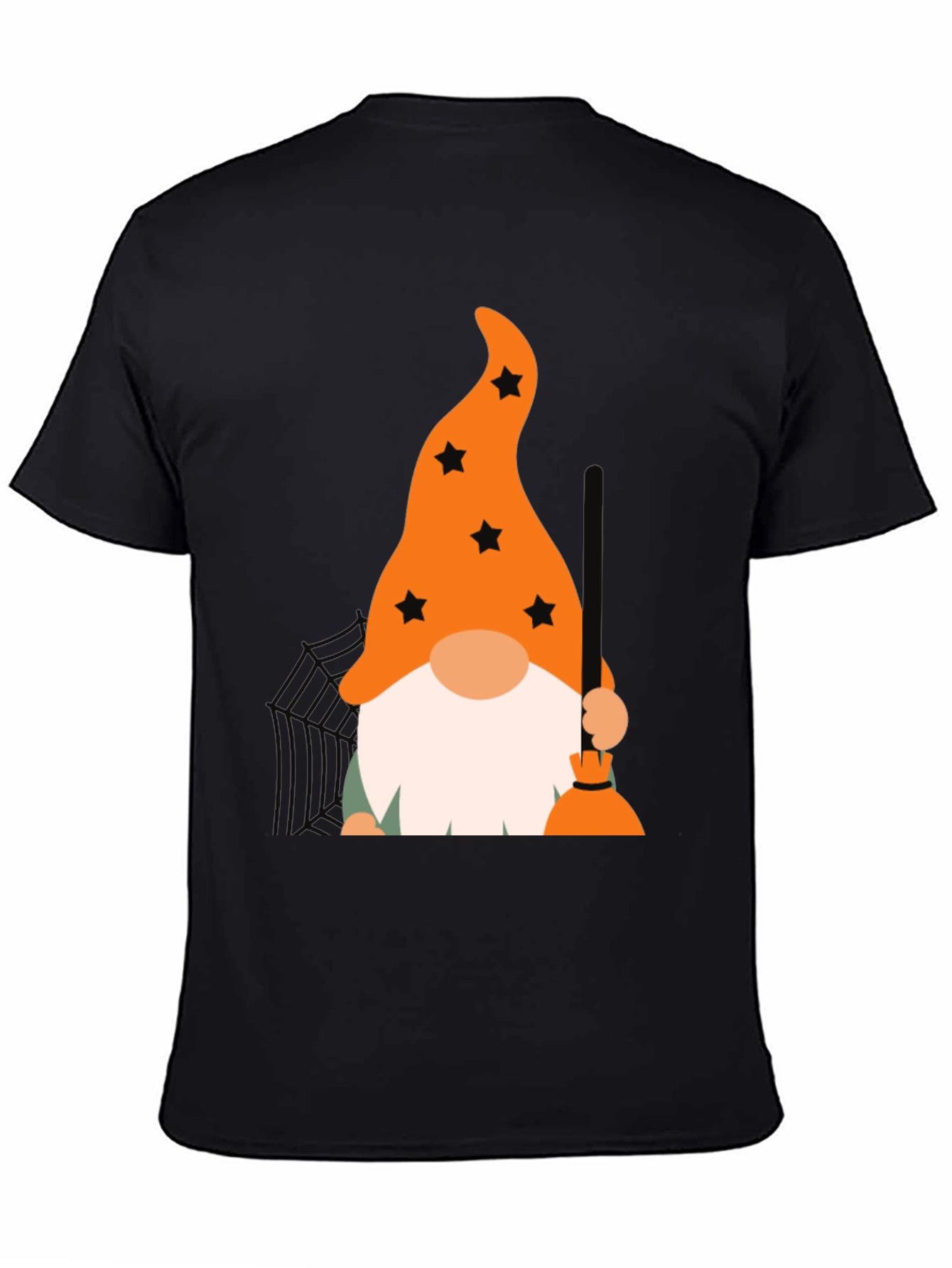 Halloween Gnome T-Shirt - Witch Broom & Star Hat Design