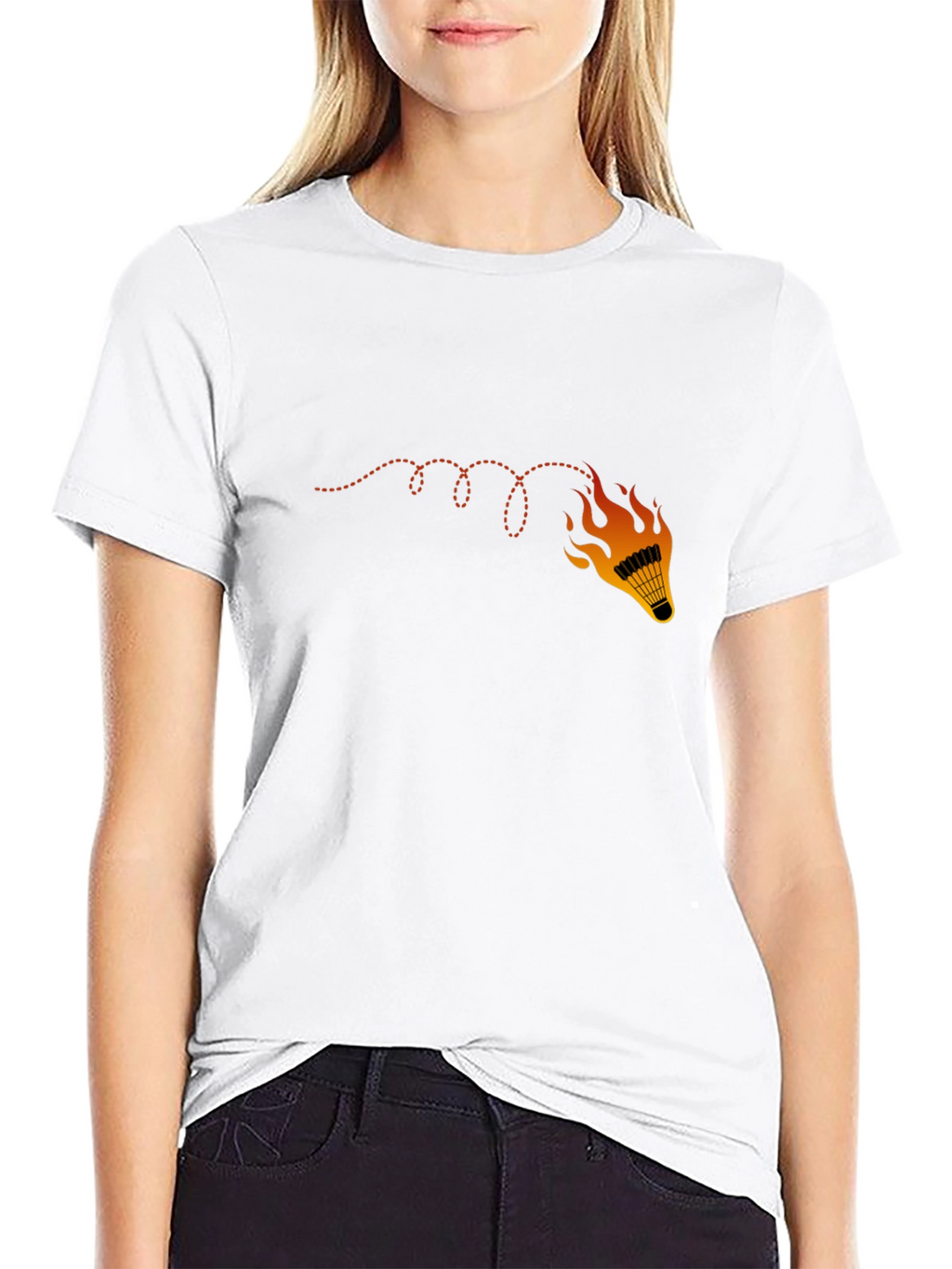 Flaming Shuttlecock Graphic Tee - Badminton Fan Shirt