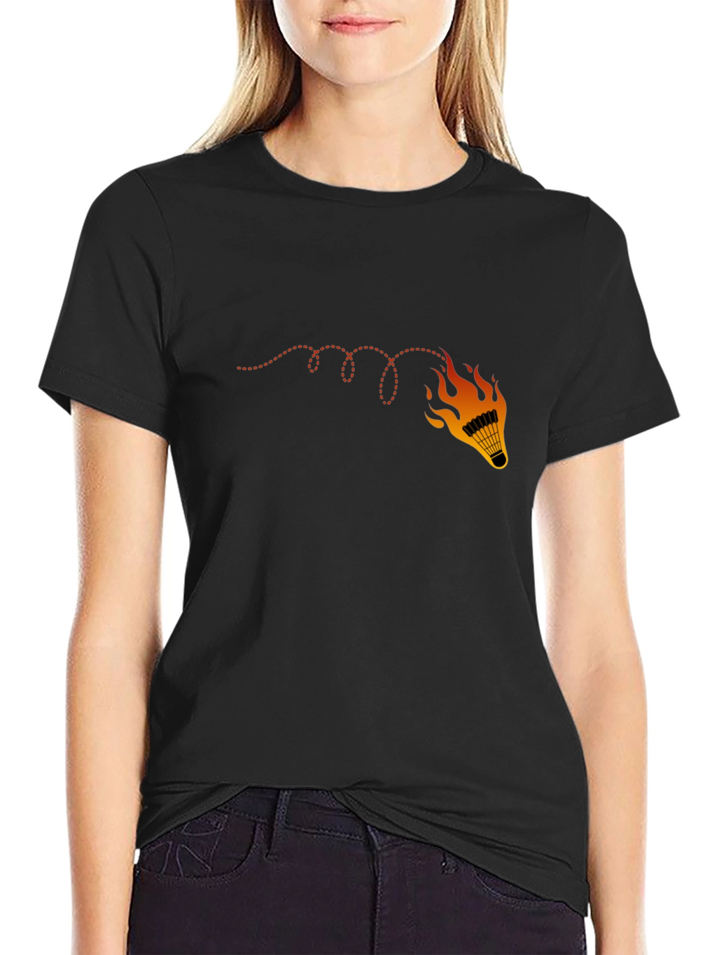 Flaming Shuttlecock Graphic Tee - Badminton Fan Shirt