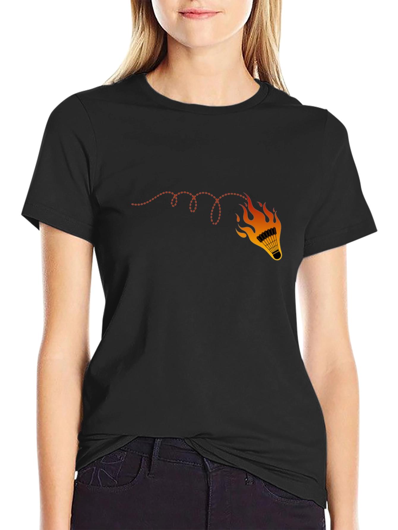 Flaming Shuttlecock Graphic Tee - Badminton Fan Shirt