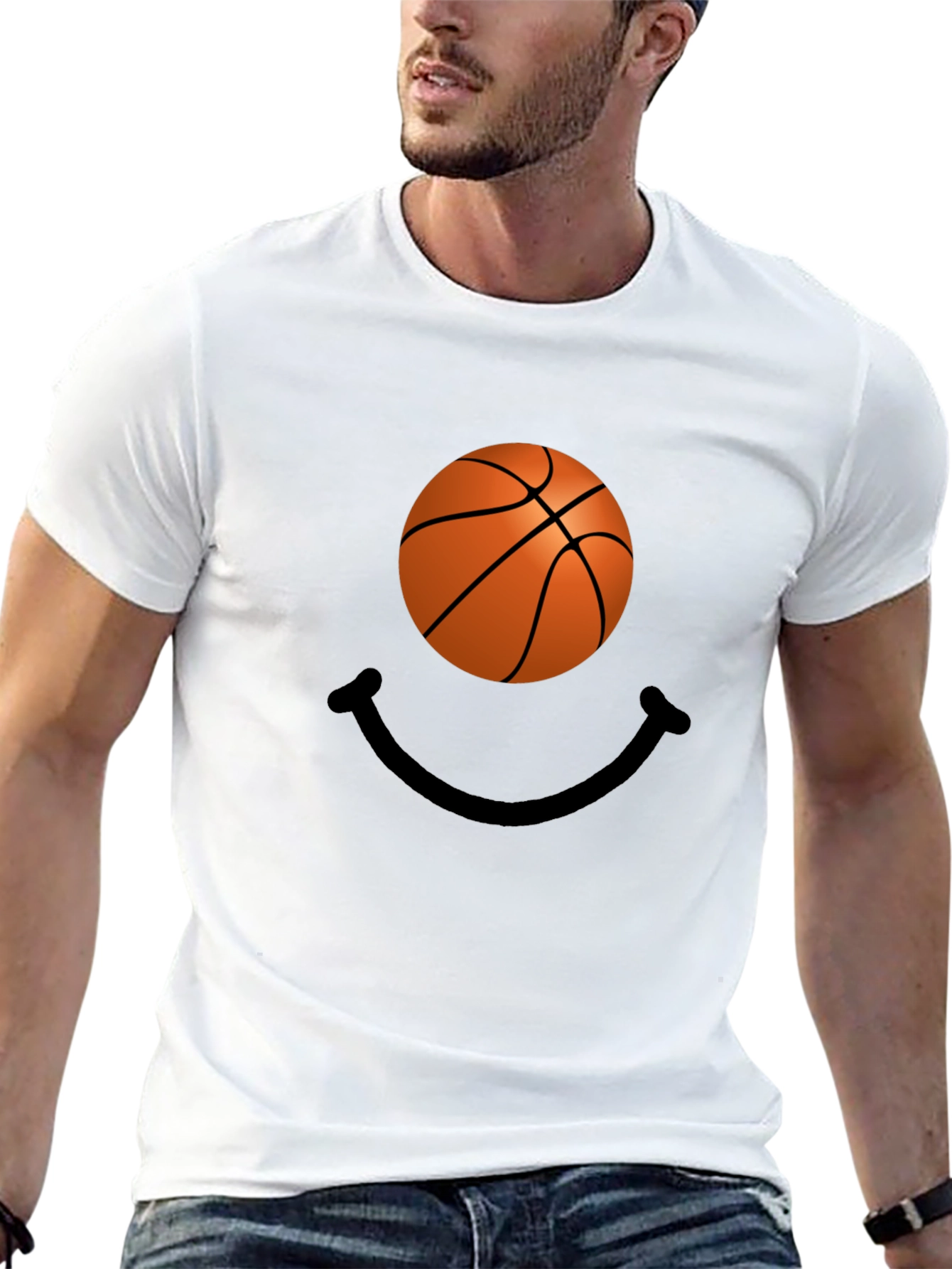Basketball Smile Graphic Tee - Black Cotton T-Shirt