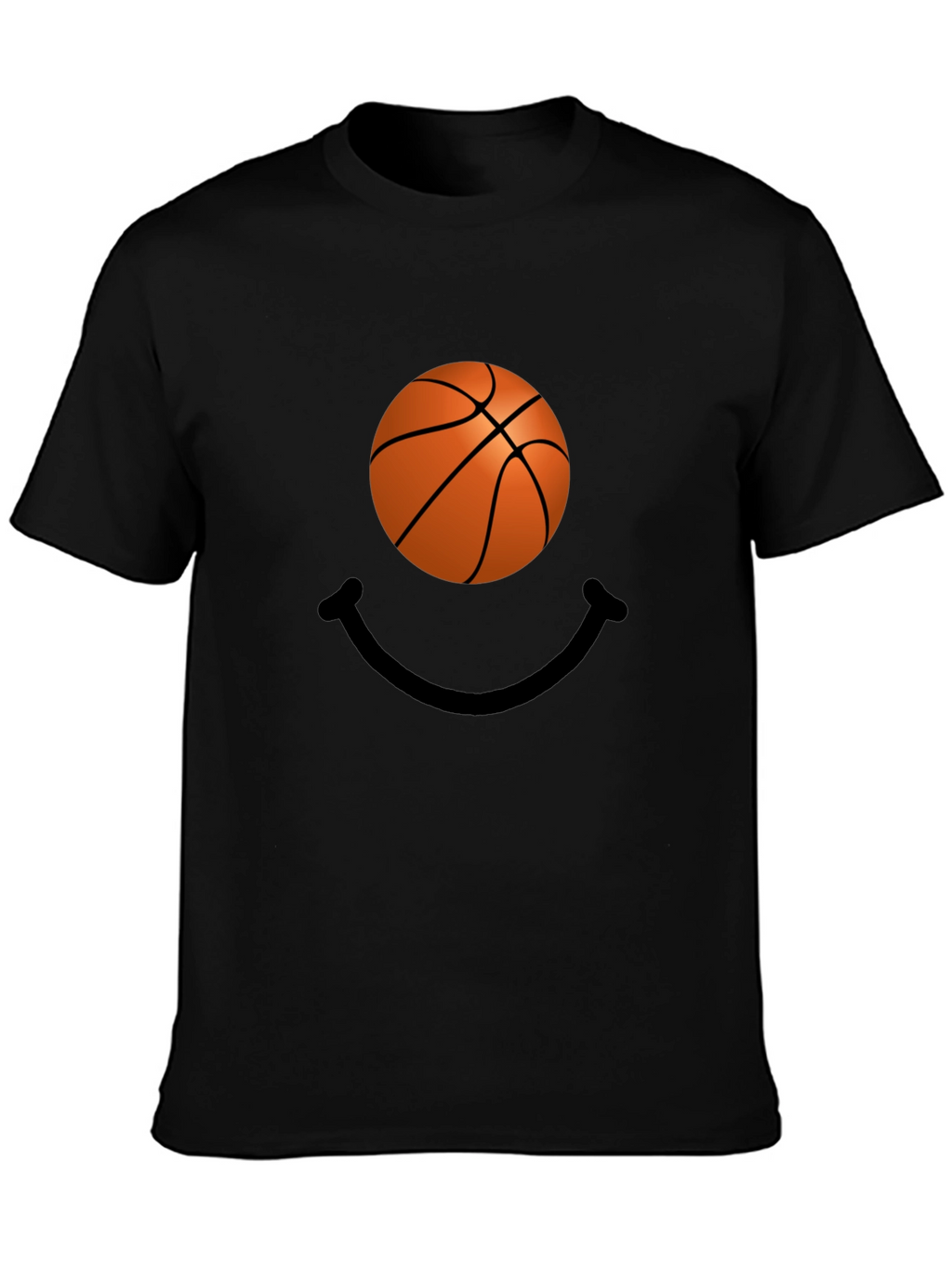 Basketball Smile Graphic Tee - Black Cotton T-Shirt