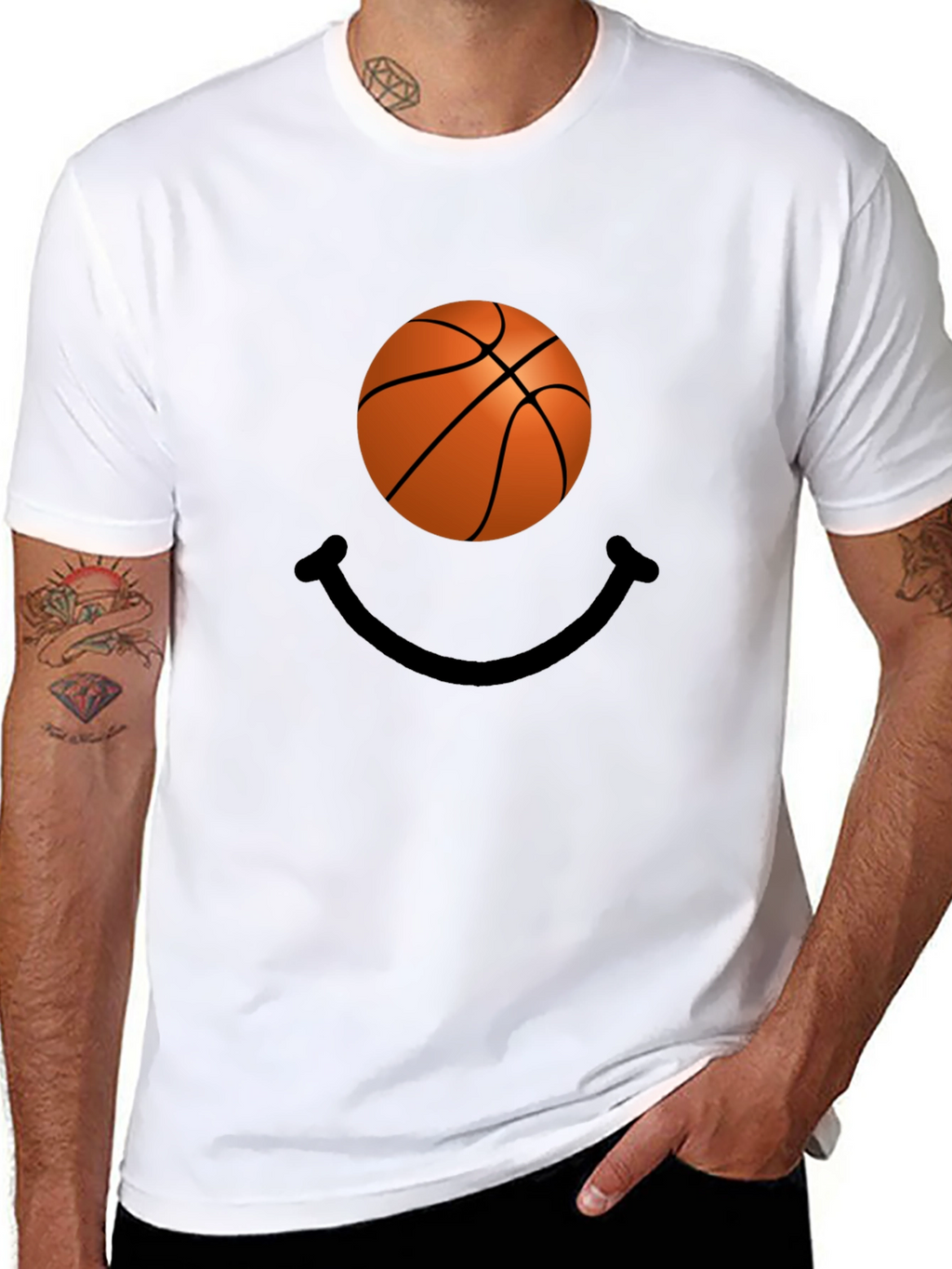 Basketball Smile Graphic Tee - Black Cotton T-Shirt