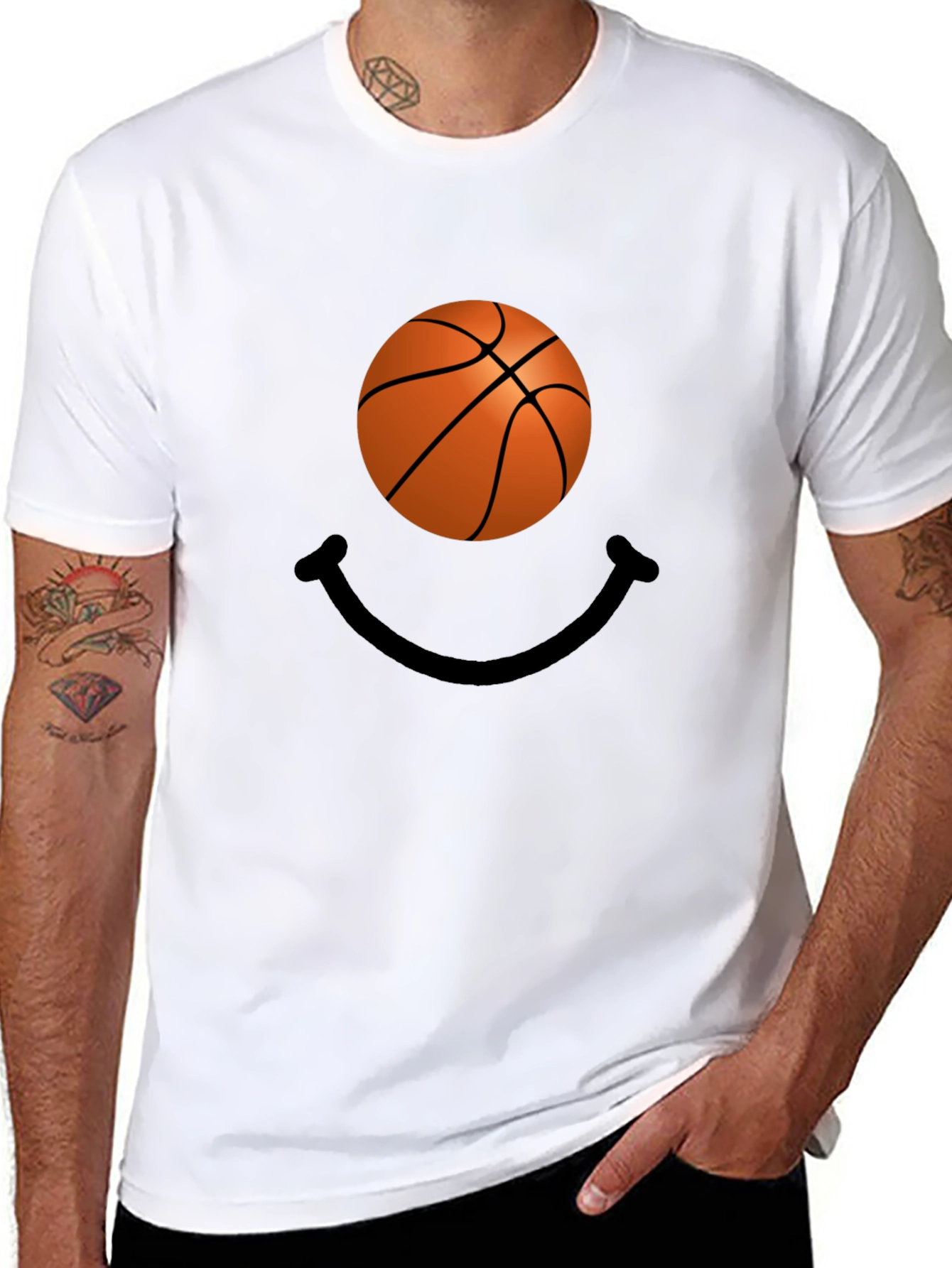 Basketball Smile Graphic Tee - Black Cotton T-Shirt