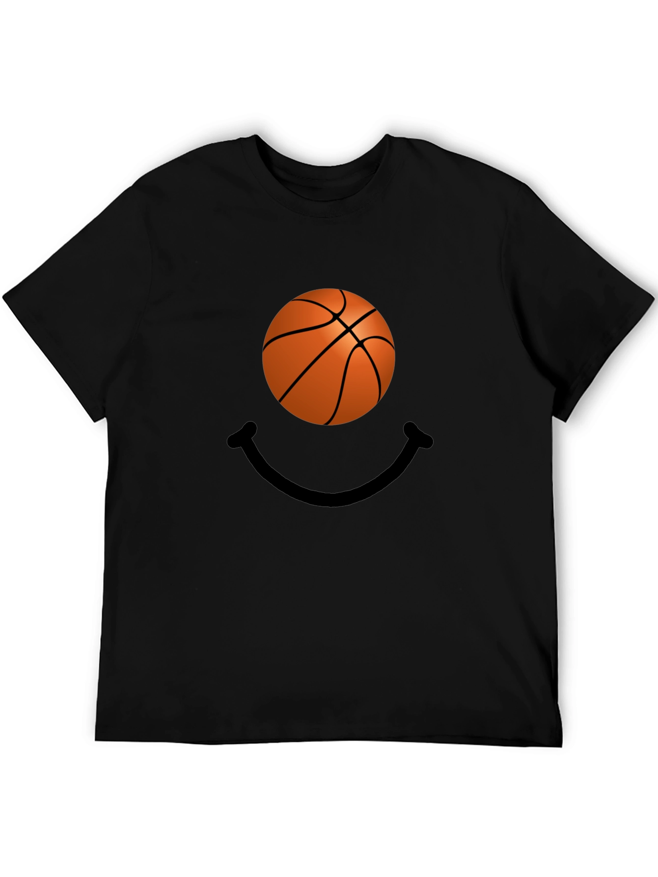 Basketball Smile Graphic Tee - Black Cotton T-Shirt