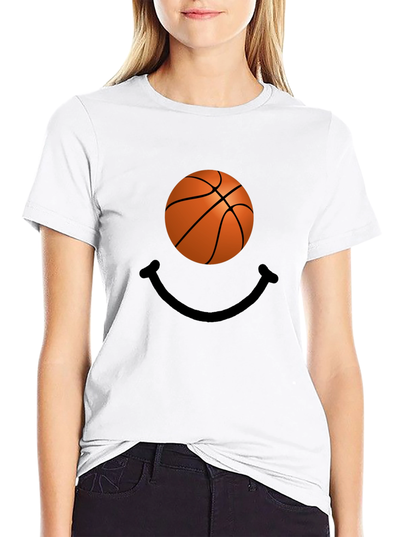 Basketball Smile Graphic Tee - Black Cotton T-Shirt