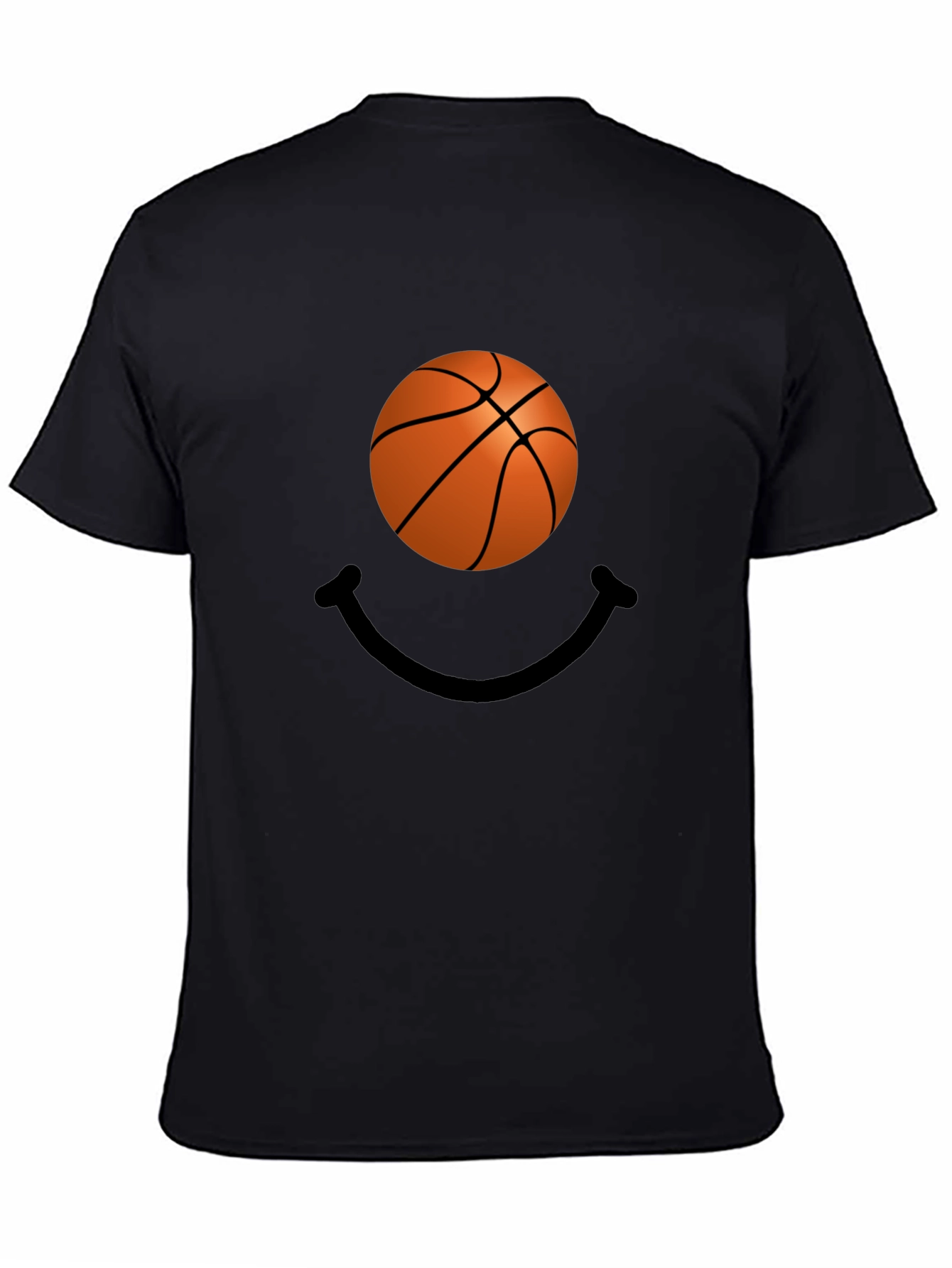 Basketball Smile Graphic Tee - Black Cotton T-Shirt