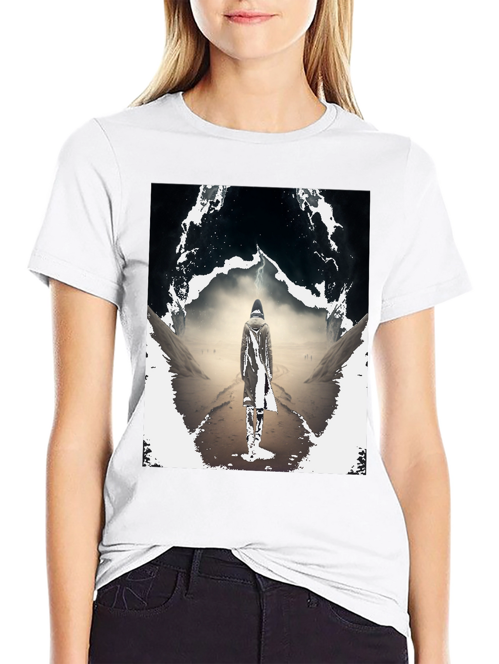 Mystical Wanderer Graphic Tee - Black Cotton Blend