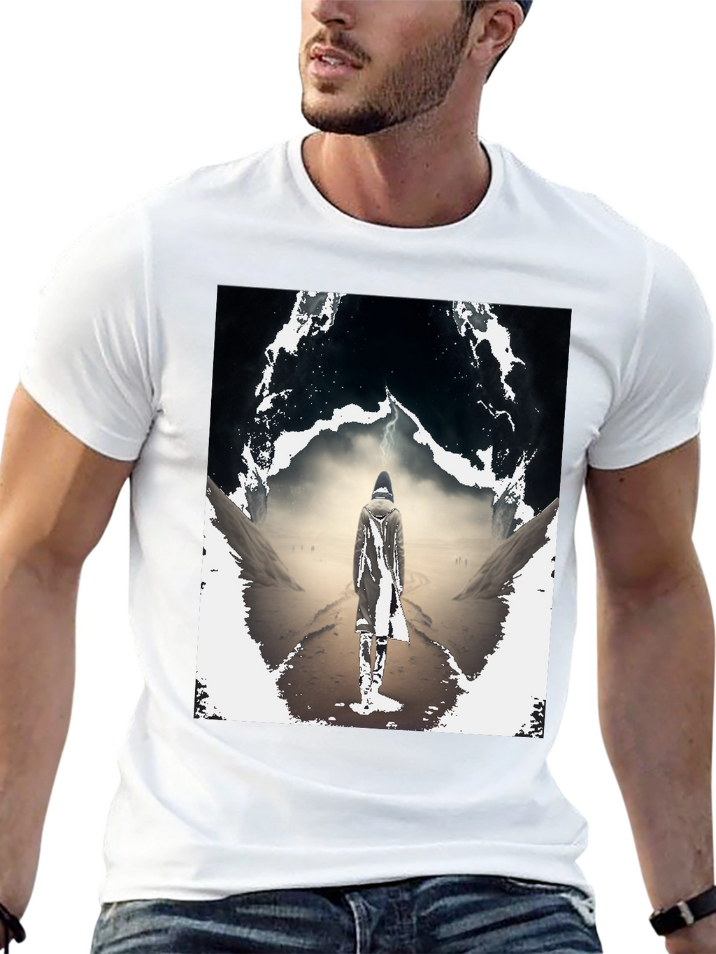 Mystical Wanderer Graphic Tee - Black Cotton Blend